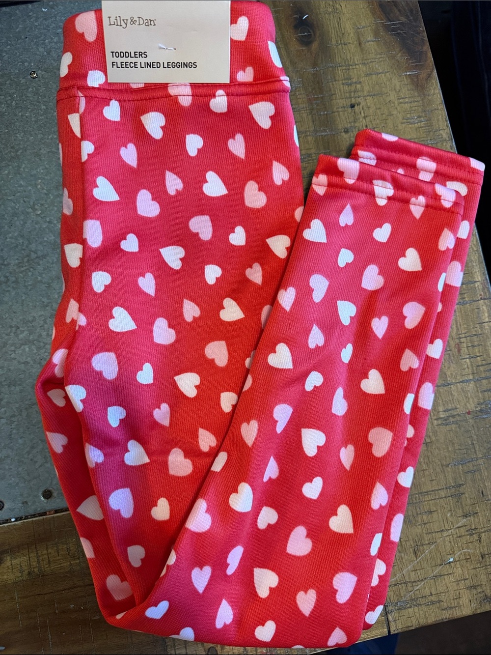 Lily & Dan Toddlers Fleece-Lined Pink Heart Leggings